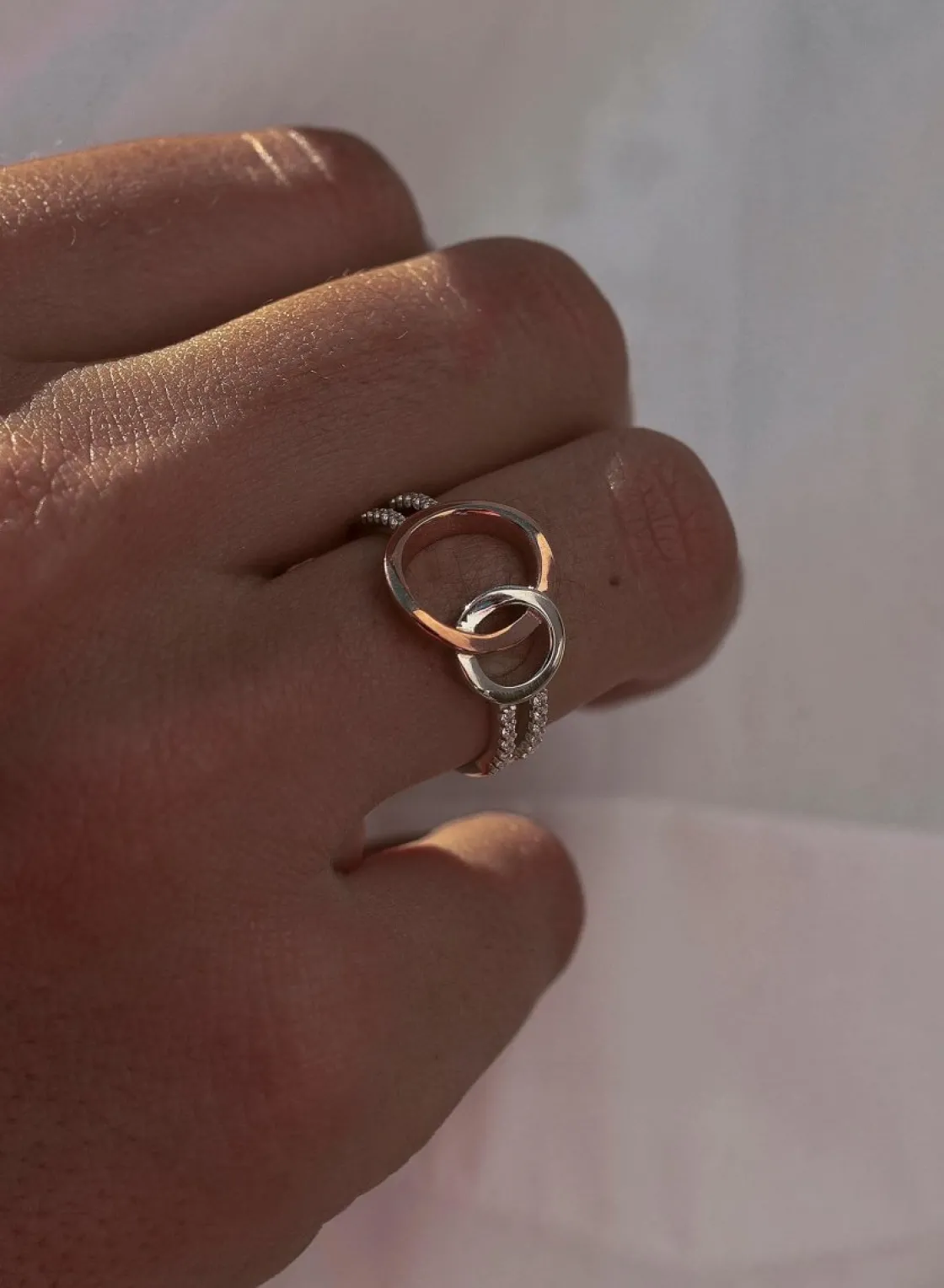 Anillos Bicolor | LINEARGENT Anillos circonitas de plata diseño doble círculo bicolor