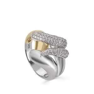Anillos Bicolor | LINEARGENT Anillos circonitas diseño bicolor y carril de circonitas