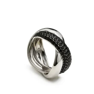Anillos De Diseño | Anillos Anchos | LINEARGENT Anillos circonitas diseño cruzado con circonitas negras