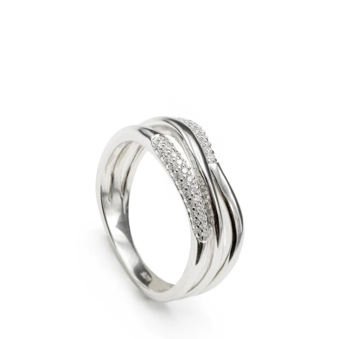 Anillos Circonitas | LINEARGENT Anillos circonitas diseño cuatro raíles entrecruzados