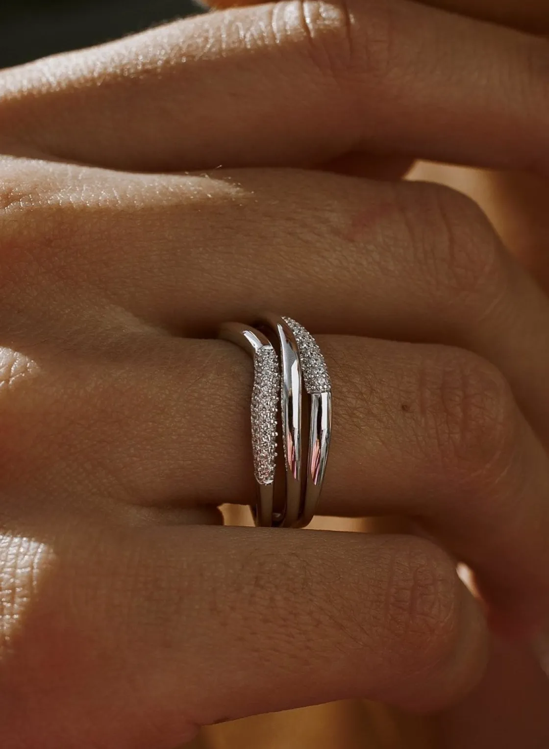 Anillos Circonitas | LINEARGENT Anillos circonitas diseño cuatro raíles entrecruzados