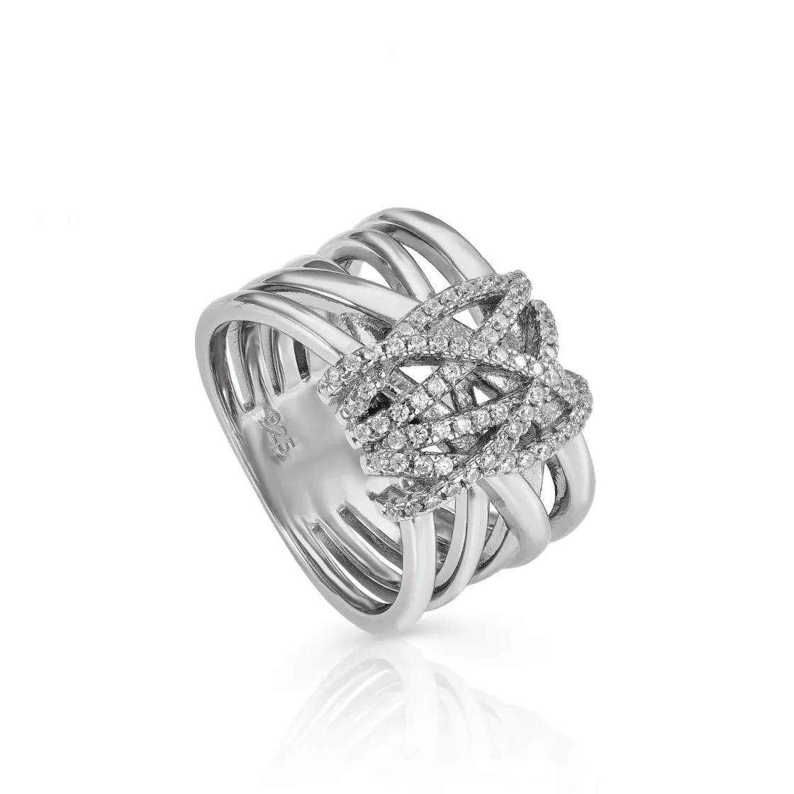 Anillos Anchos | Anillos Grandes | LINEARGENT Anillos circonitas diseño motivo central de nudo