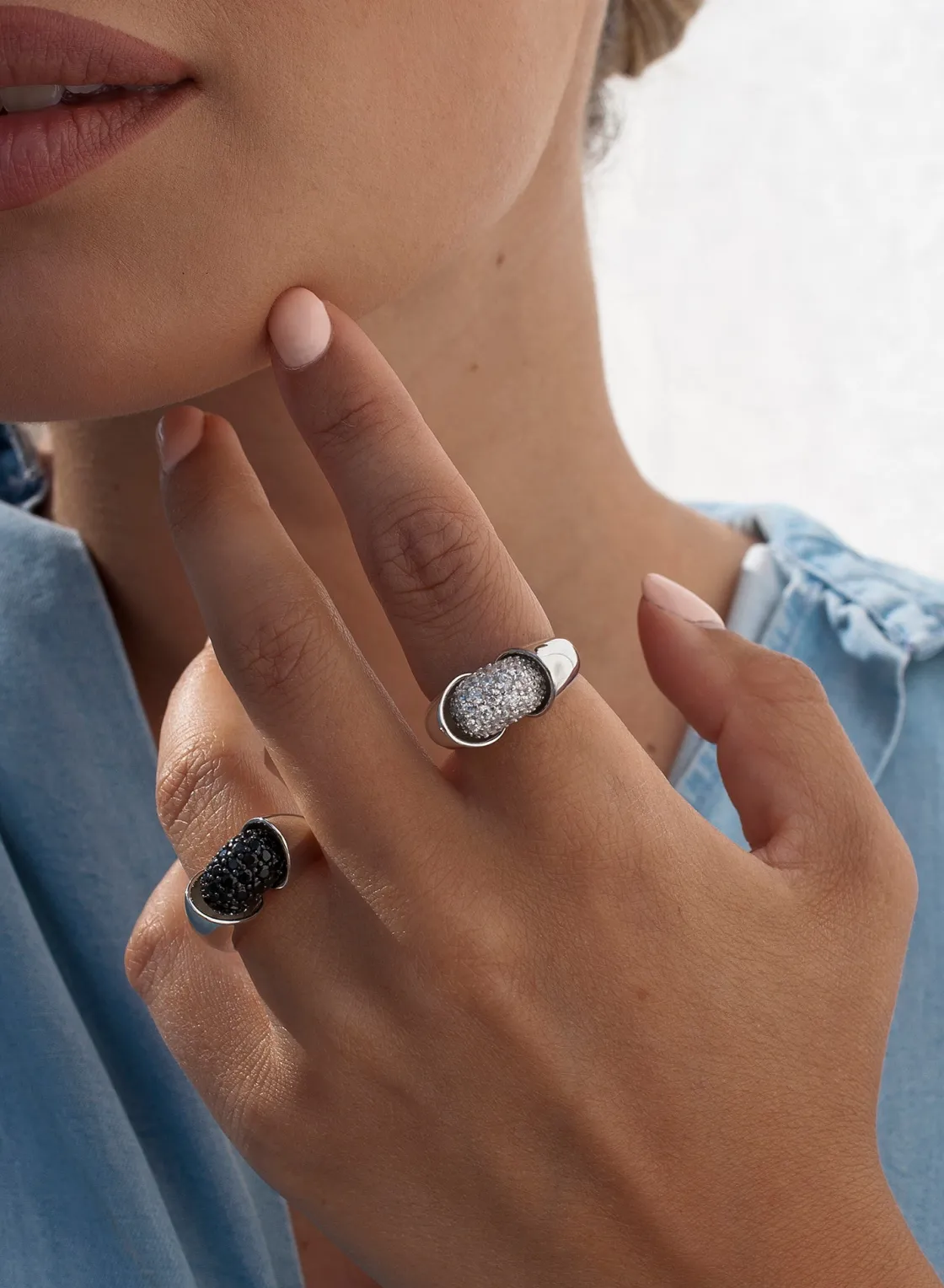 Anillos Circonitas | LINEARGENT Anillos circonitas negras diseño abierto y plata lisa