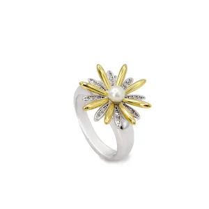 Anillos Bicolor | LINEARGENT Anillos colgantes bicolor de plata con diseño floral