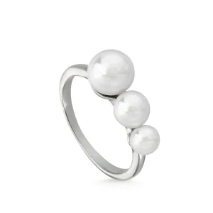 Anillos Pequeños | Anillos Con Perlas | LINEARGENT Anillos con perlas de plata diseño lineal con triple perla