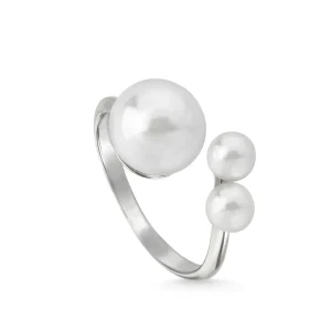 Anillos Pequeños | Anillos Con Perlas | LINEARGENT Anillos con perlas de plata diseño triple perla abierto