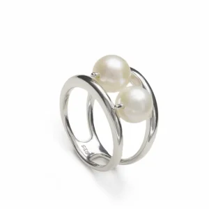 Anillos Con Perlas | LINEARGENT Anillos con perlas de plata lisa diseño doble