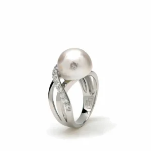 Anillos Con Perlas | LINEARGENT Anillos con perlas plata raíl cruzado y circonitas