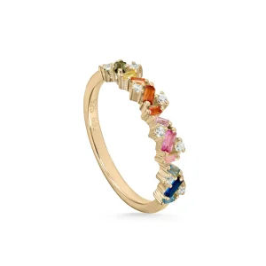 Anillos Dorados | Anillos Pequeños | LINEARGENT Anillos con piedras banda multicolor combinada