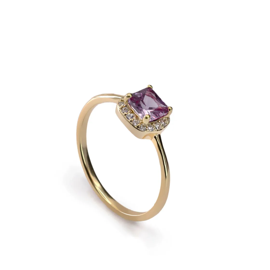 Anillos Pequeños | Anillos Con Piedras | LINEARGENT Anillos con piedras baño dorado talla radiante en tono fucsia y circonitas
