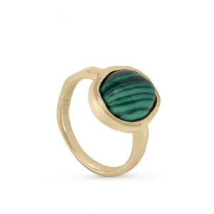 Anillos Dorados | Anillos Con Piedras | LINEARGENT Anillos con piedras baño oro motivo central malaquita