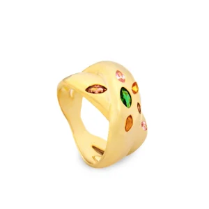 Anillos Especiales | Anillos Dorados | LINEARGENT Anillos con piedras con diseño cruzado en dorado