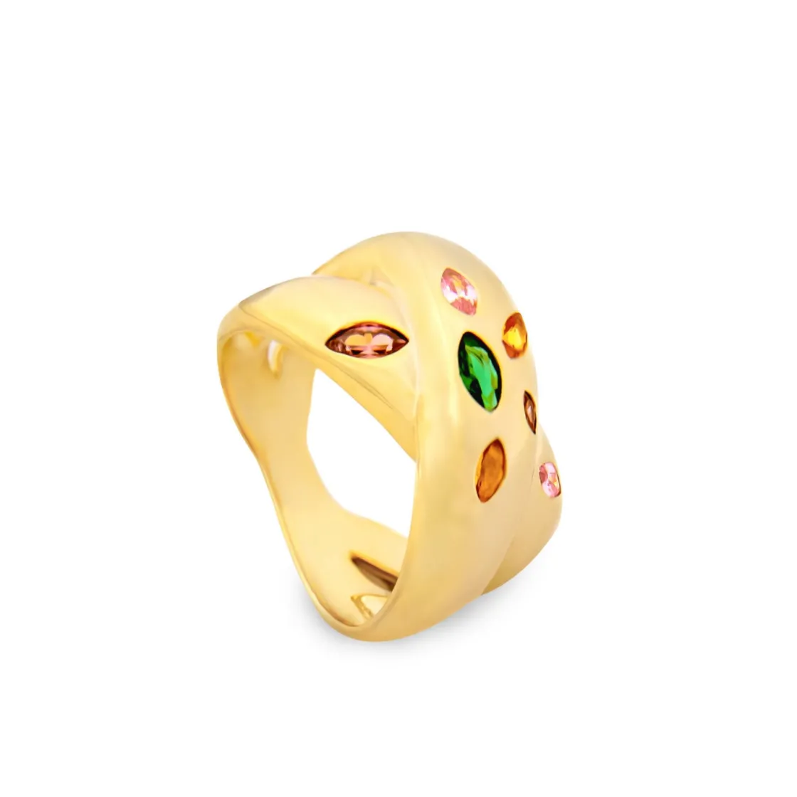 Anillos Especiales | Anillos Dorados | LINEARGENT Anillos con piedras con diseño cruzado en dorado