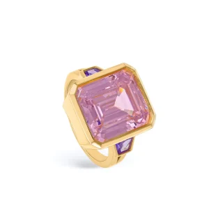 Anillos Con Piedras | LINEARGENT Anillos con piedras con gema talla esmeralda tono rosa