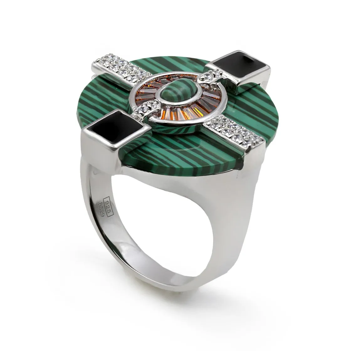 Anillos De Diseño | Anillos Con Piedras | LINEARGENT Anillos con piedras con malaquita y circonitas