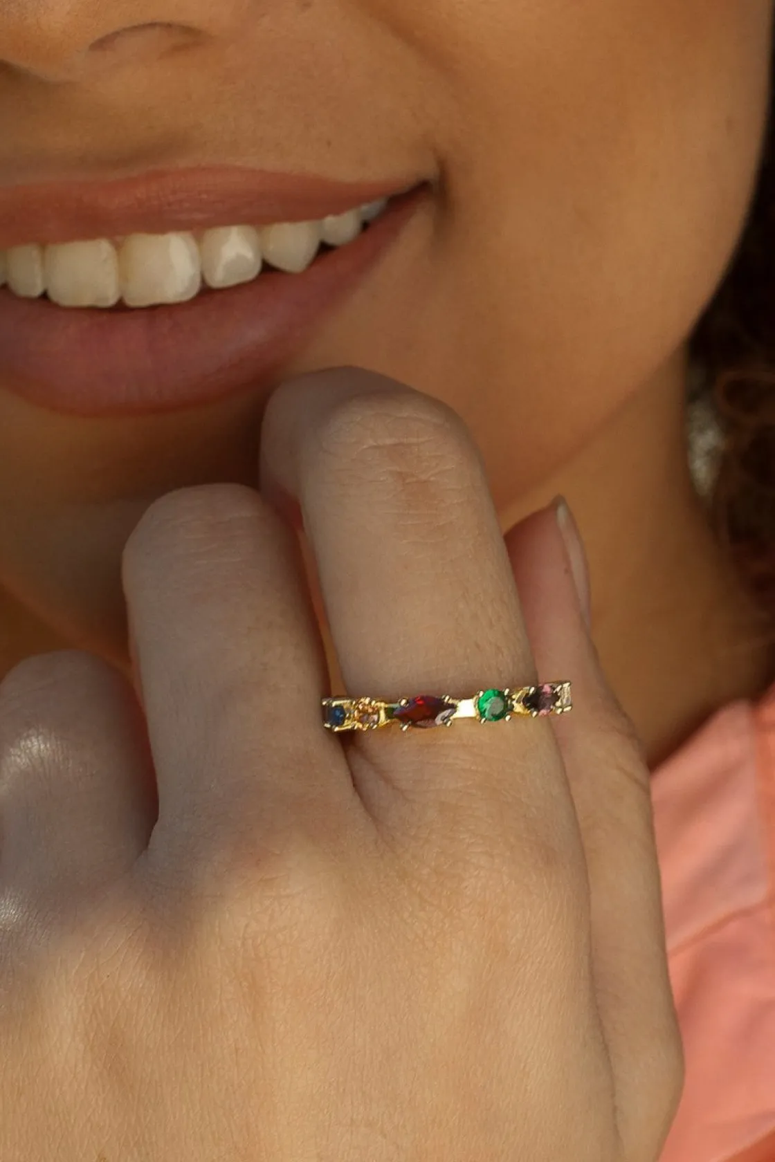 Anillos Dorados | Anillos Pequeños | LINEARGENT Anillos con piedras de colores brillantes multi talla