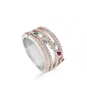 Anillos Con Piedras | LINEARGENT Anillos con piedras de colores diseño de cuatro carriles