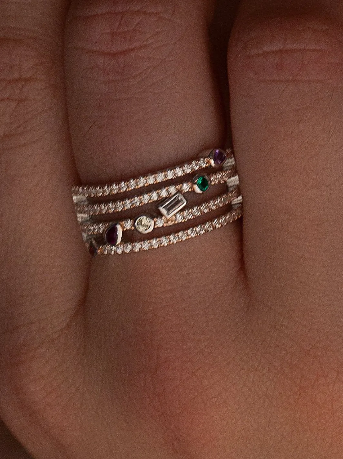 Anillos Con Piedras | LINEARGENT Anillos con piedras de colores diseño de cuatro carriles