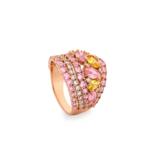 Anillos De Diseño | Anillos Con Piedras | LINEARGENT Anillos con piedras de cuatro carriles en tono rosa