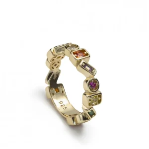 Anillos Dorados | Anillos Con Piedras | LINEARGENT Anillos con piedras de diseño geometrico multicolor