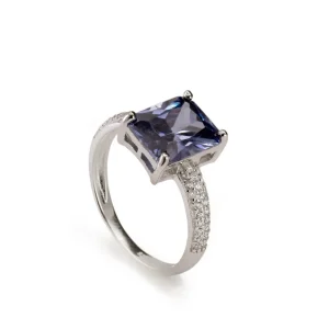 Anillos Con Piedras | LINEARGENT Anillos con piedras de plata talla princesa en tono azurita y circonitas