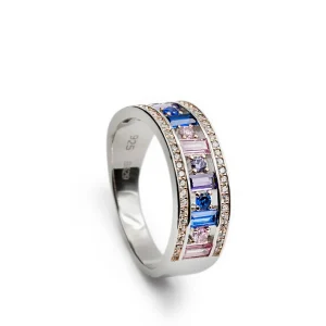 Anillos Con Piedras | LINEARGENT Anillos con piedras diseño carril de gemas mutlicolor