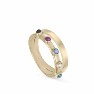 Anillos Dorados | Anillos Con Piedras | LINEARGENT Anillos con piedras diseño de cinco gemas y una perla