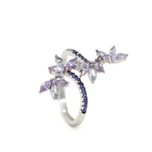 Anillos Con Piedras | LINEARGENT Anillos con piedras diseño de flor en tono lavanda