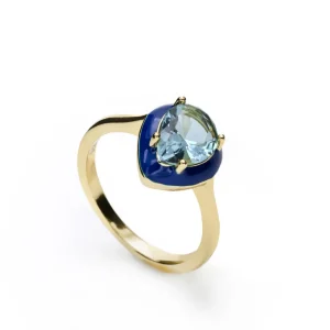 Anillos Con Piedras | LINEARGENT Anillos con piedras diseño de gota con esmalte azul