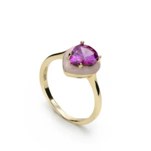 Anillos Con Piedras | LINEARGENT Anillos con piedras diseño de gota con esmalte rosa