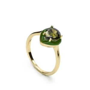 Anillos Con Piedras | LINEARGENT Anillos con piedras diseño de gota con esmalte verde