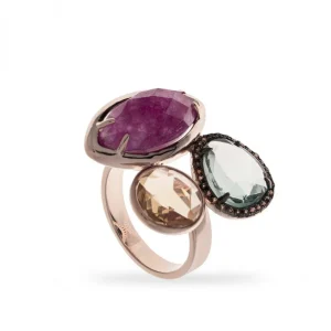Anillos Con Piedras | LINEARGENT Anillos con piedras diseño de tres gemas bañado en oro