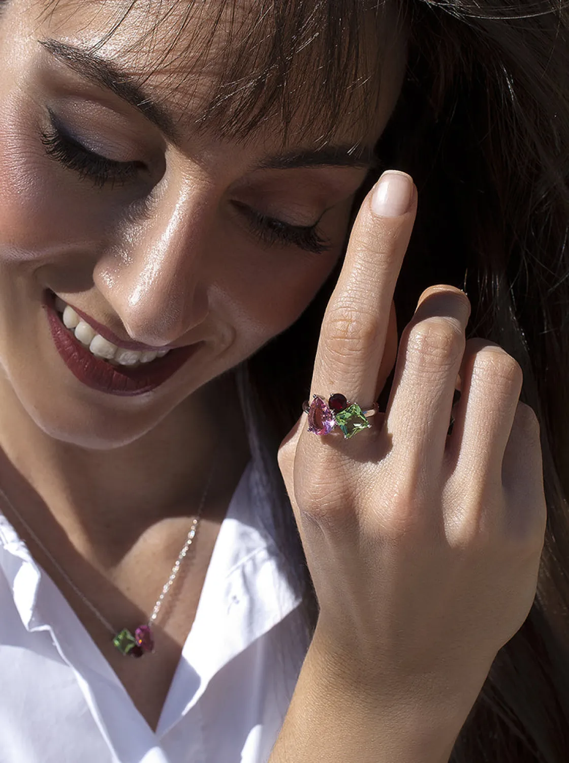 Anillos Con Piedras | LINEARGENT Anillos con piedras diseño de tres gemas multi forma