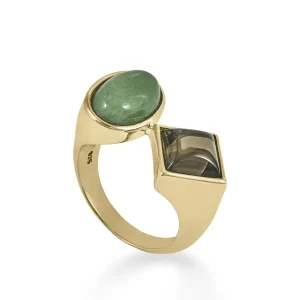 Anillos Con Piedras | LINEARGENT Anillos con piedras diseño doble cuarzo bañado en oro