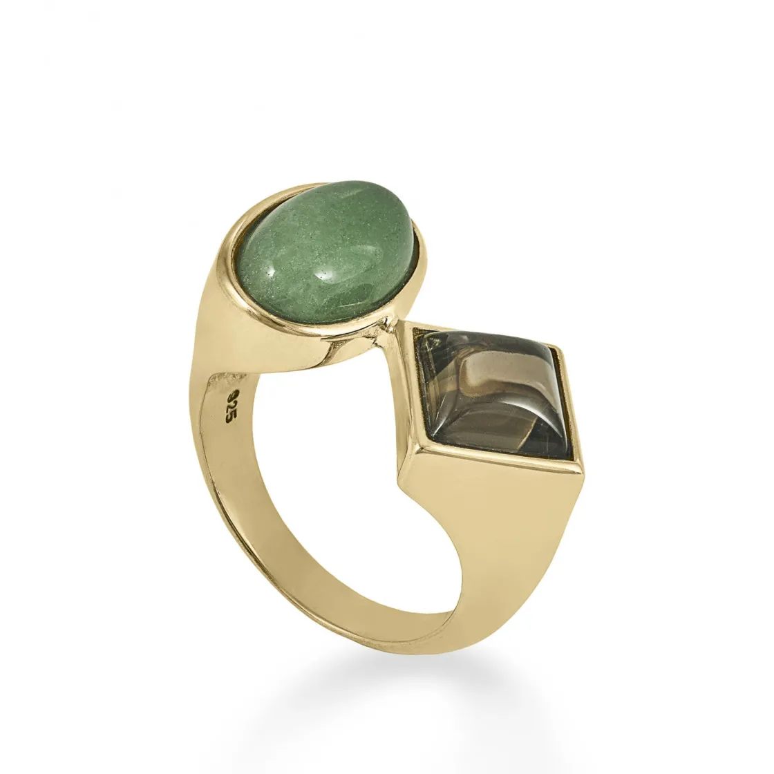 Anillos Con Piedras | LINEARGENT Anillos con piedras diseño doble cuarzo bañado en oro