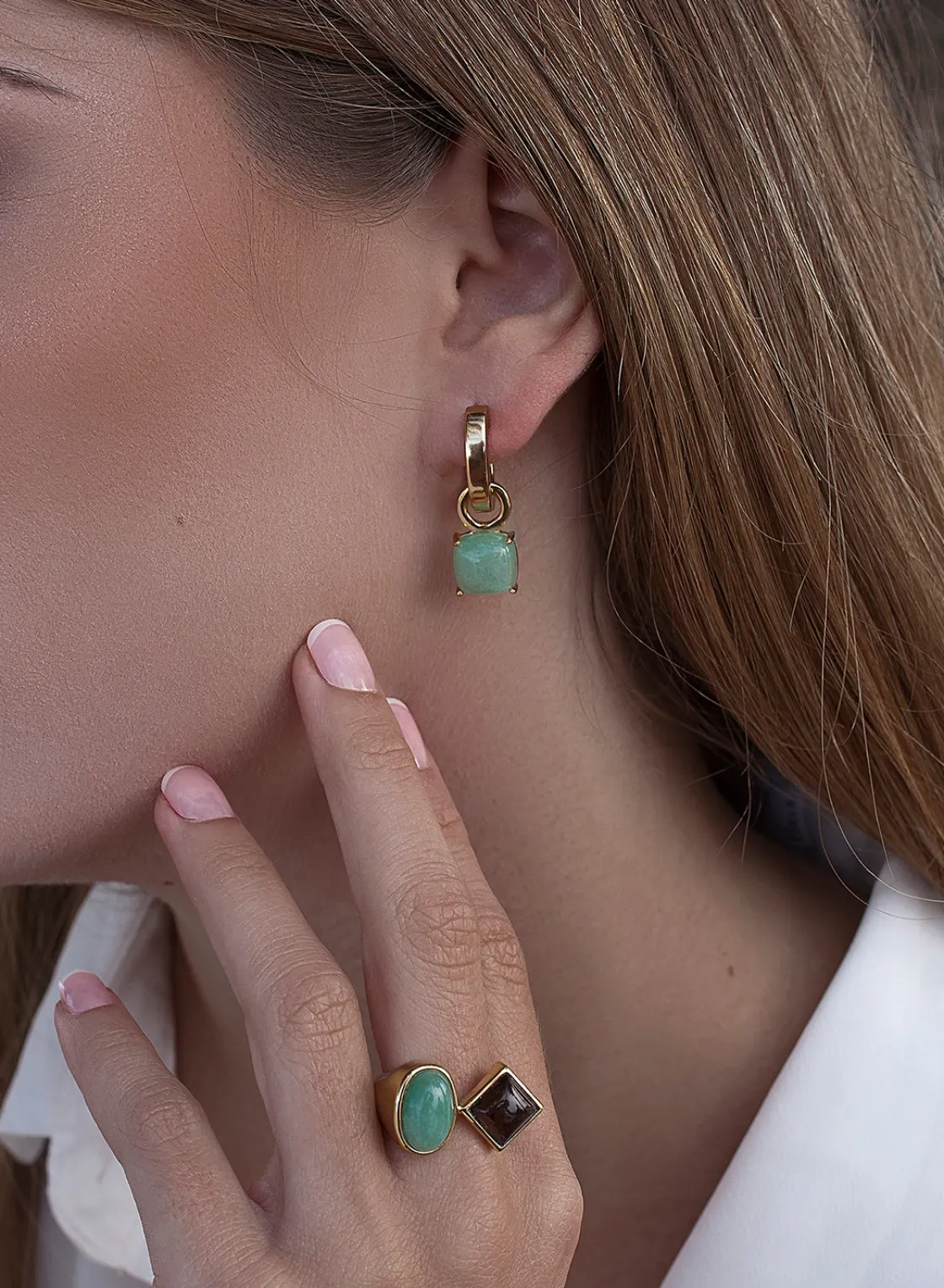 Anillos Con Piedras | LINEARGENT Anillos con piedras diseño doble cuarzo bañado en oro