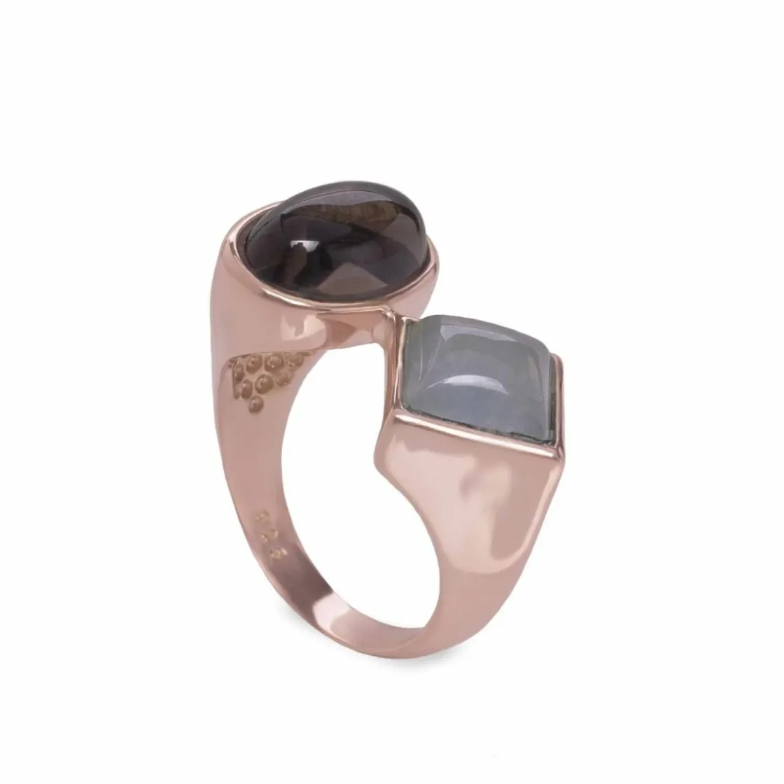 Anillos Con Piedras | LINEARGENT Anillos con piedras diseño doble cuarzo bañado en oro rosa