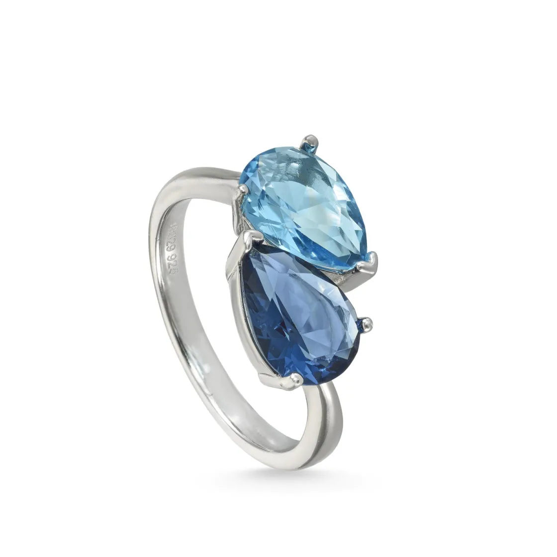 Anillos Especiales | Anillos Con Piedras | LINEARGENT Anillos con piedras diseño dos gemas tono azul