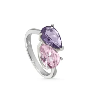 Anillos Especiales | Anillos Con Piedras | LINEARGENT Anillos con piedras diseño dos gemas tono rosado