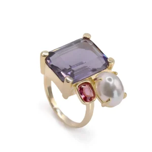 Anillos Dorados | Anillos Con Piedras | LINEARGENT Anillos con piedras diseño geométrico tonos morados