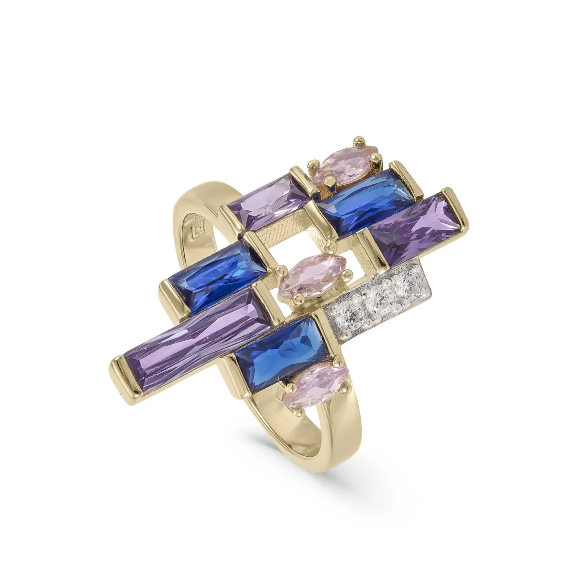 Anillos Con Piedras | Anillos Grandes | LINEARGENT Anillos con piedras diseño mosaico multicolor