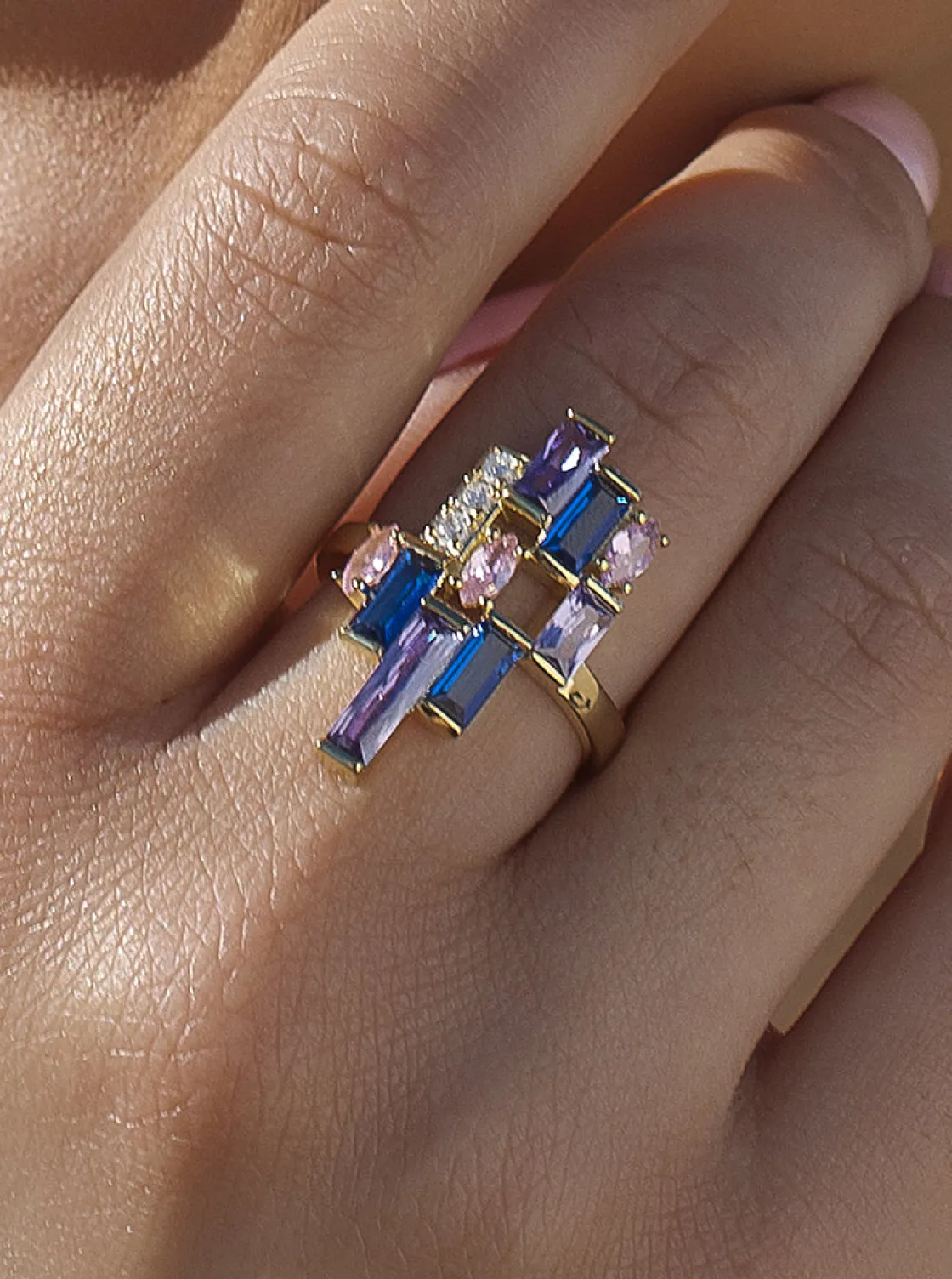 Anillos Con Piedras | Anillos Grandes | LINEARGENT Anillos con piedras diseño mosaico multicolor