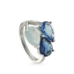 Anillos Con Piedras | LINEARGENT Anillos con piedras diseño tres gemas tono azul