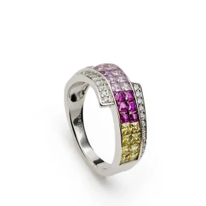 Anillos Con Piedras | LINEARGENT Anillos con piedras doble raíl tonos rosados