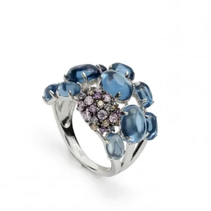 Anillos Con Piedras | Anillos Grandes | LINEARGENT Anillos con piedras en tono navyblue y circonitas de colores