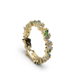 Anillos Dorados | Anillos Pequeños | LINEARGENT Anillos con piedras en tono verde y azul talla esmeralda