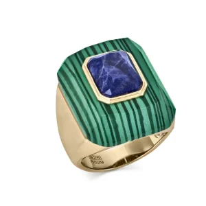 Anillos Con Piedras | LINEARGENT Anillos con piedras en tonos verdes y motivo central con piedra en azul marino