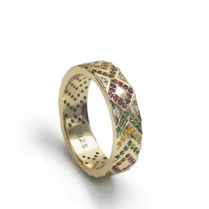 Anillos Con Piedras | LINEARGENT Anillos con piedras estilo mosaico multicolor bañado en o