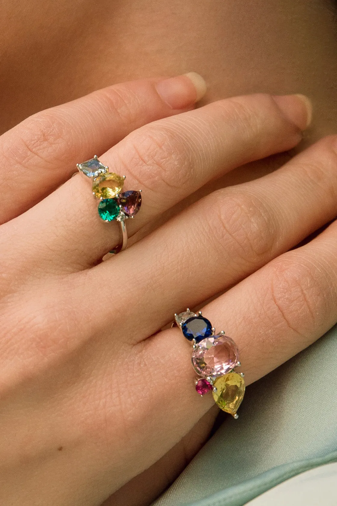Anillos Con Piedras | LINEARGENT Anillos con piedras mosaico multicolor y circonitas
