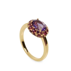 Anillos Dorados | Anillos Con Piedras | LINEARGENT Anillos con piedras motivo central en tonos violeta y rosados